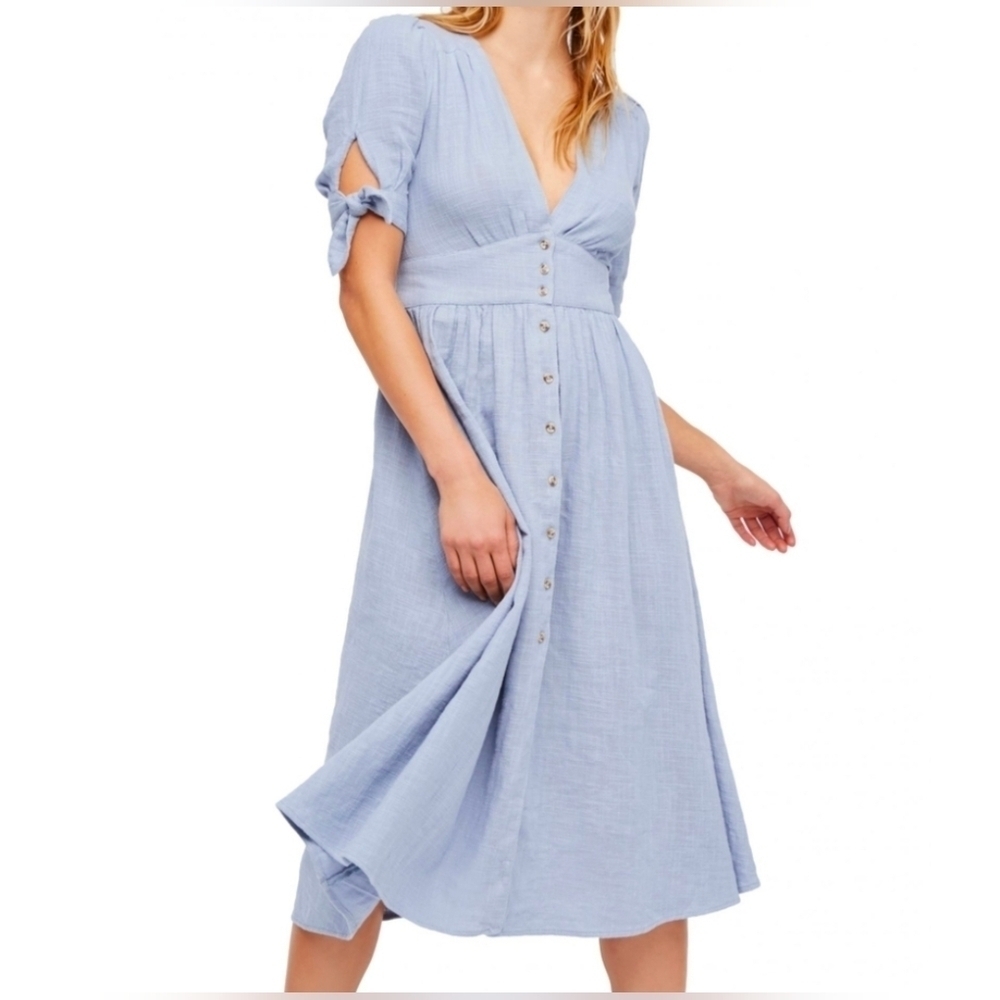 NWT Free People Love of My Life Midi Dress Steel Blue - Picture 3 of 5